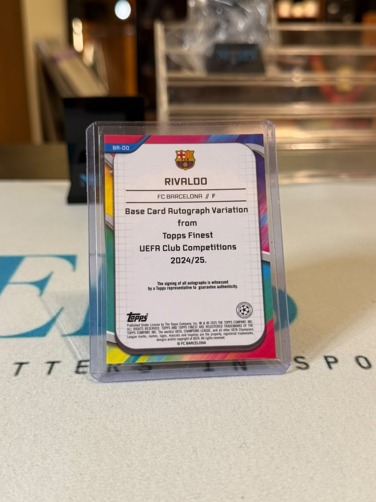 Rivaldo 05/10 Base Card Autograph Variation – 2024/25 Topps Finest UEFA Club Competitions – FC Barcelona trading card, back