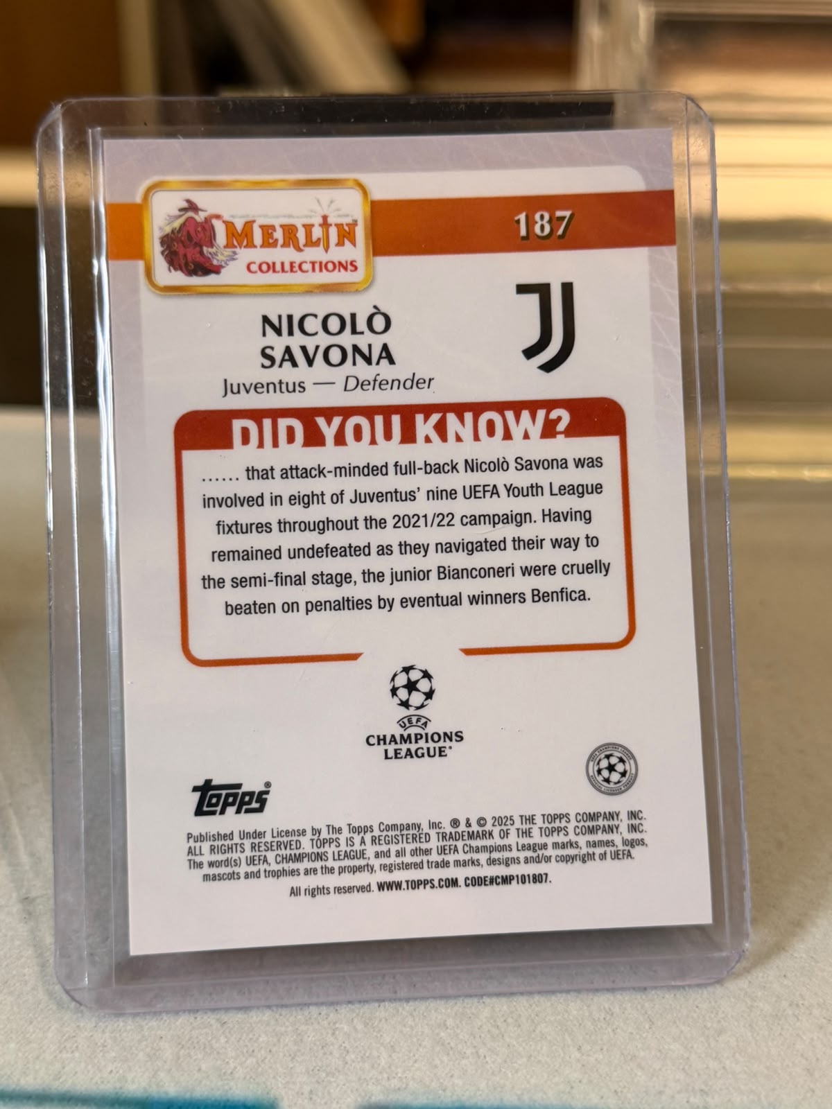 Nicolò Savona back - 2024/25 Topps Merlin Collections UEFA Champions League 3/5