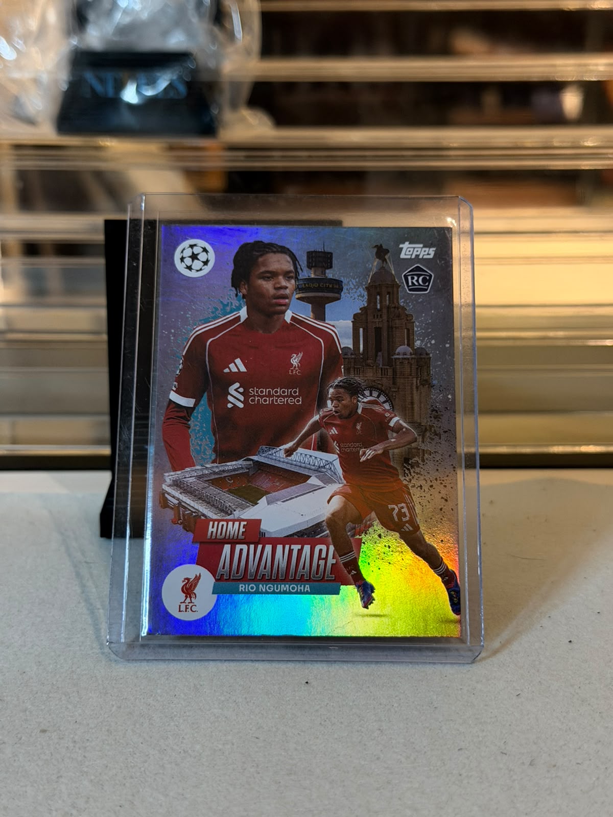 Rio Ngumoha Liverpool Home Advantage rookie insert card front, 2025/26 Topps UEFA Champions League #HP-9