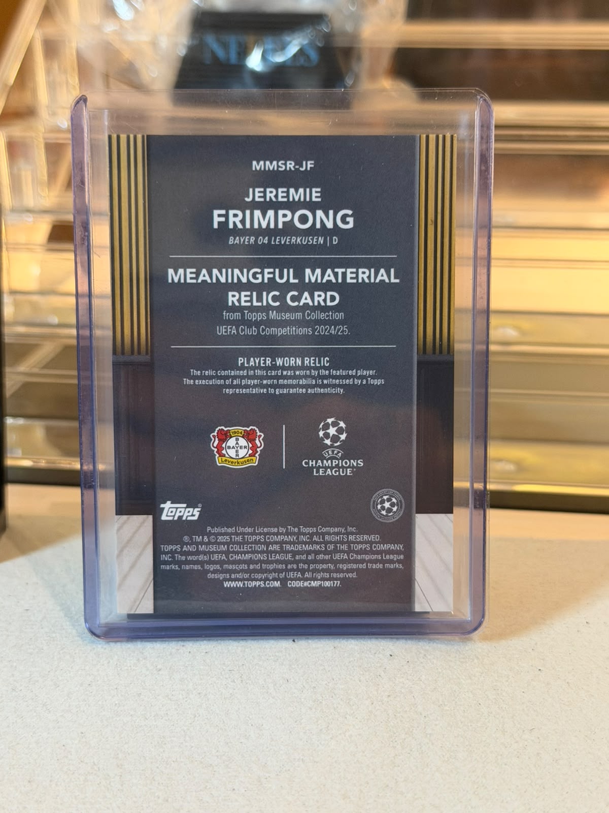 Jeremie Frimpong - 2025 Topps Museum Collection UEFA Club Competitions Meaningful Material Relic MMSR-JF 05/10 - Back