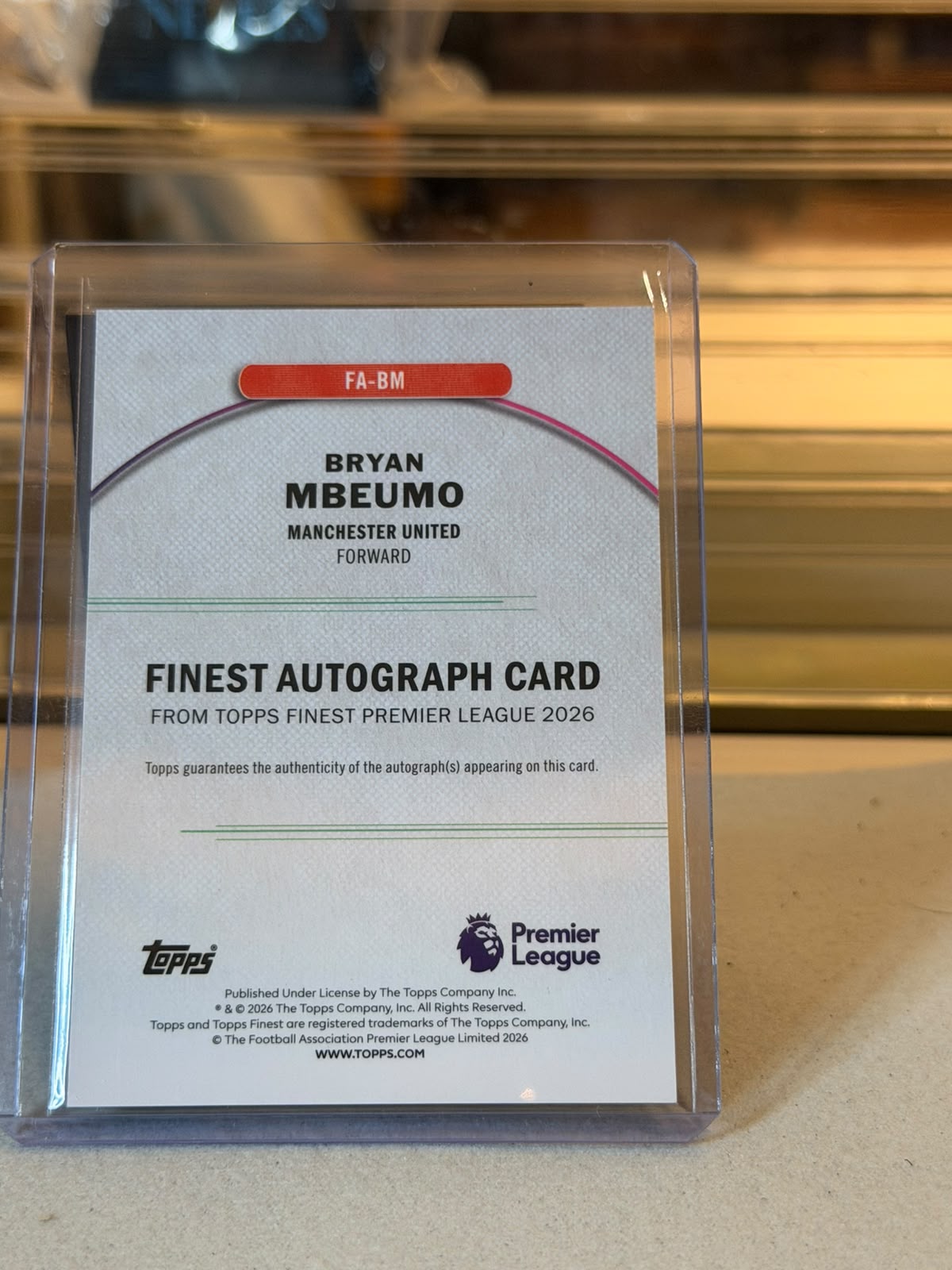 Bryan Mbeumo C0000605 back - Bryan Mbeumo 14/75 #FA-BM – Manchester United – Finest Autograph Green Refractor – 2026 Topps Finest Premier League