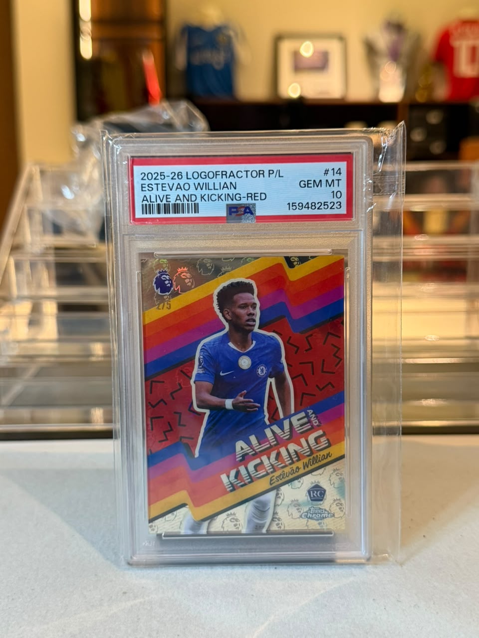 Estevao Willian Chelsea 2025-26 Topps Chrome Premier League Alive and Kicking Red Parallel AK-14 2/75 PSA 10 card front