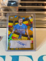 Kevin De Bruyne Napoli autograph card, 2025/26 Topps Chrome UEFA Club Competitions, Global Attraction Summer of 2026 Autograph GA26-KDB, gold refractor parallel, serial 16/50, front