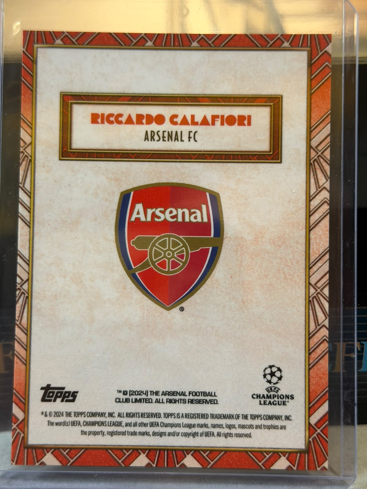 Riccardo Calafiori back - 2024/25 Topps Deco UEFA Club Competitions Red 05/10