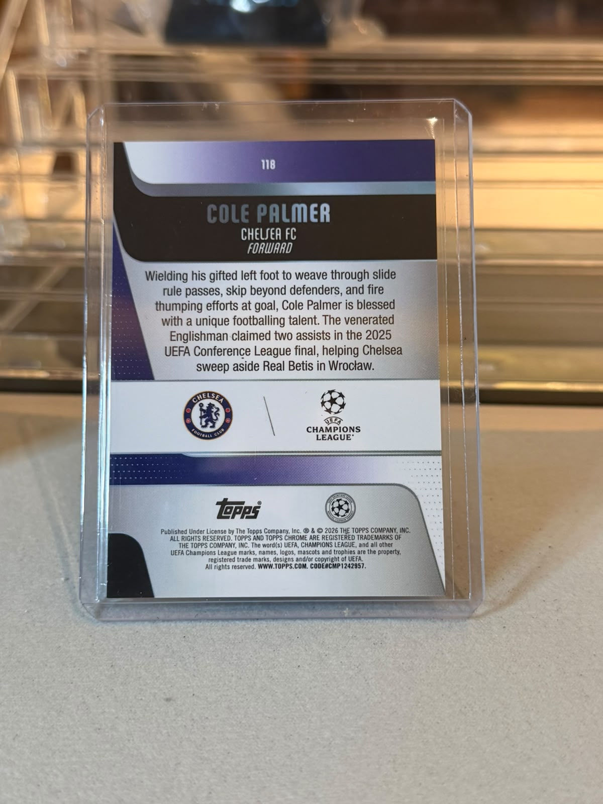 Cole Palmer 38/50 #118 Gold Refractor 2025-26 Topps Chrome UEFA Champions League - back