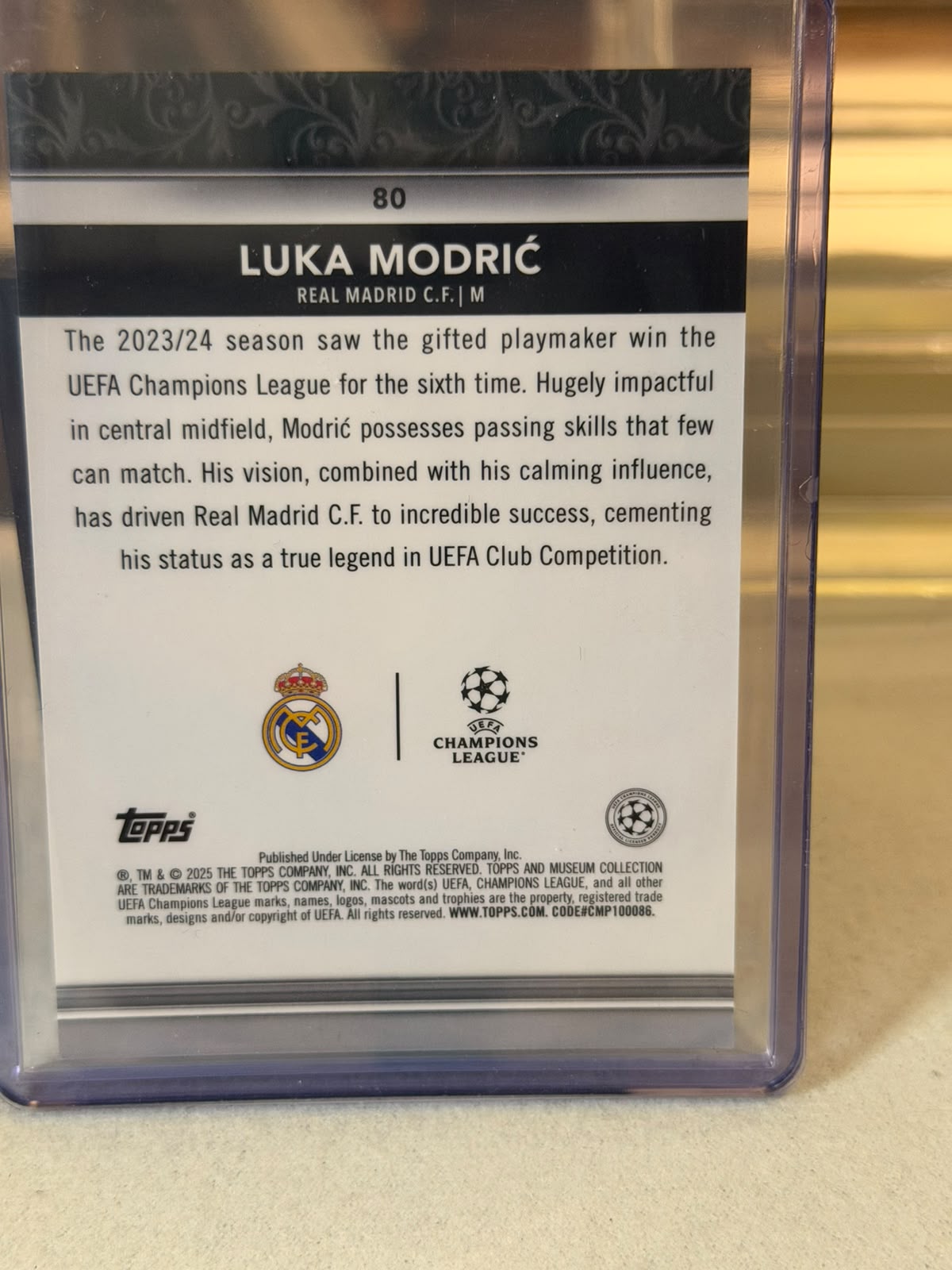 Luka Modrić back - 2024/25 Topps Museum Collection UEFA Club Competitions base #80 13/25