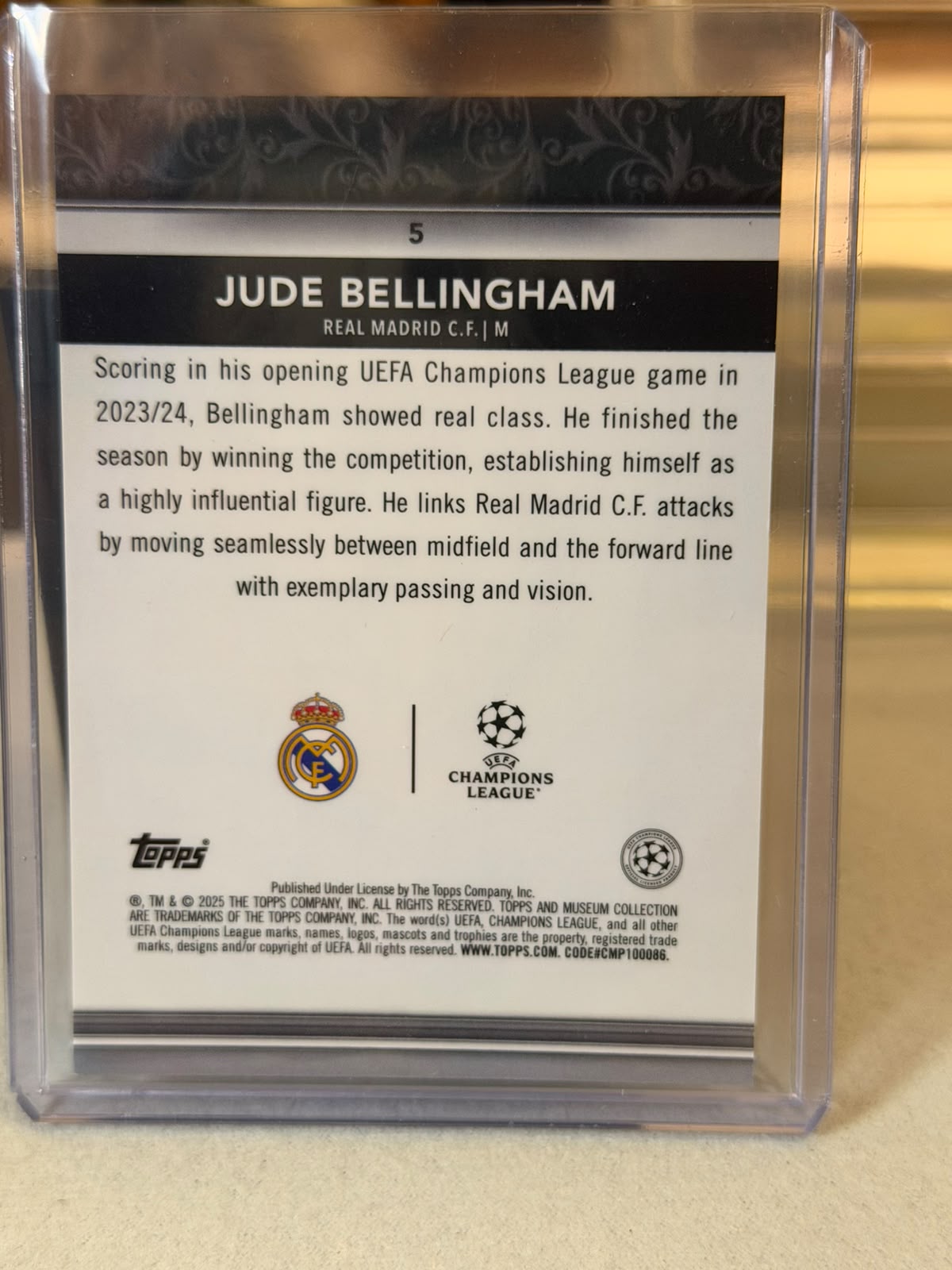 Jude Bellingham back - 2024/25 Topps Museum Collection UEFA Club Competitions base #5 21/35