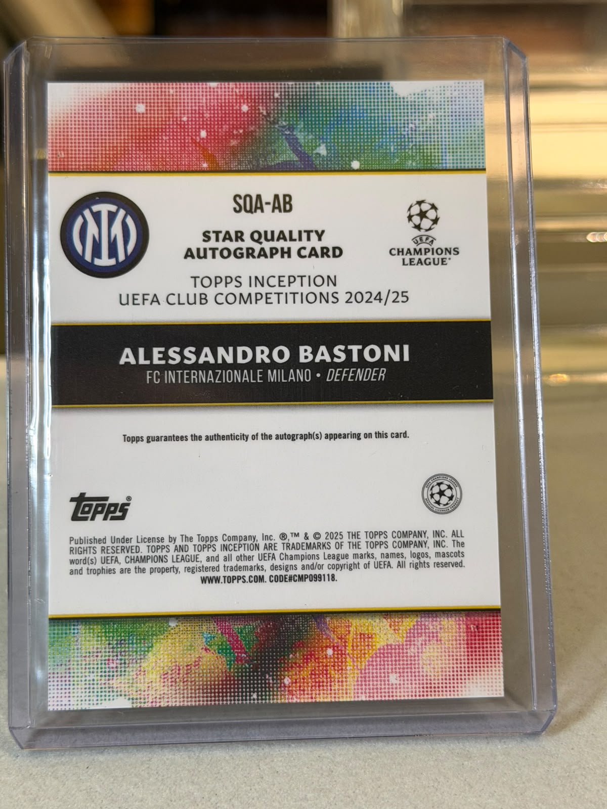 Alessandro Bastoni back - 2024/25 Topps Inception UEFA Club Competitions 71/75