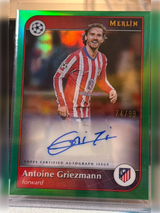 Antoine Griezmann 74/99 Merlin Autograph (Green Parallel) – 2024-25 Topps Merlin UEFA… – Atlético Madrid trading card, front