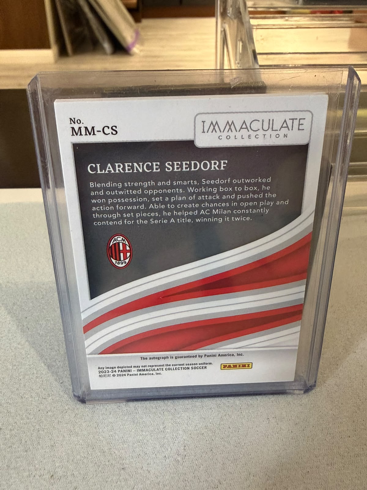 Clarence Seedorf Modern Marks Autograph – 2023-24 Panini Immaculate Collection Soccer – AC Milan trading card, back