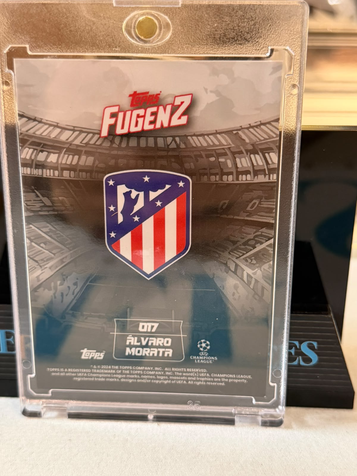 Álvaro Morata Gold 1/1 Autograph – 2023-24 Topps FugenZ UEFA Club Competitions – Atlético Madrid trading card, back