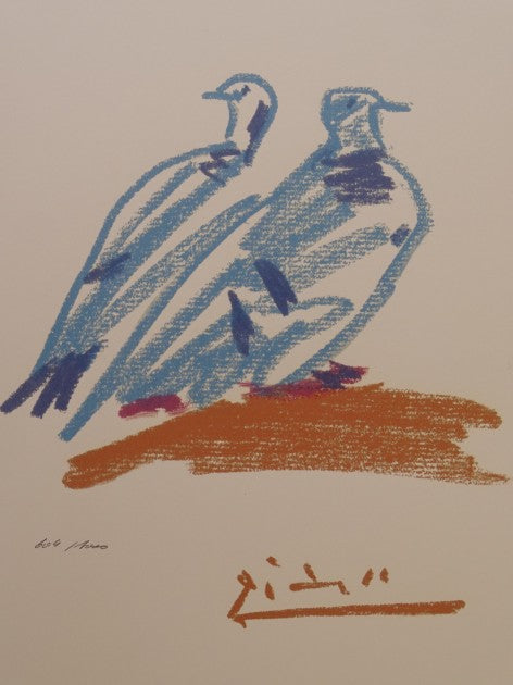 "Doves" lithograph by Pablo Picasso — detail view