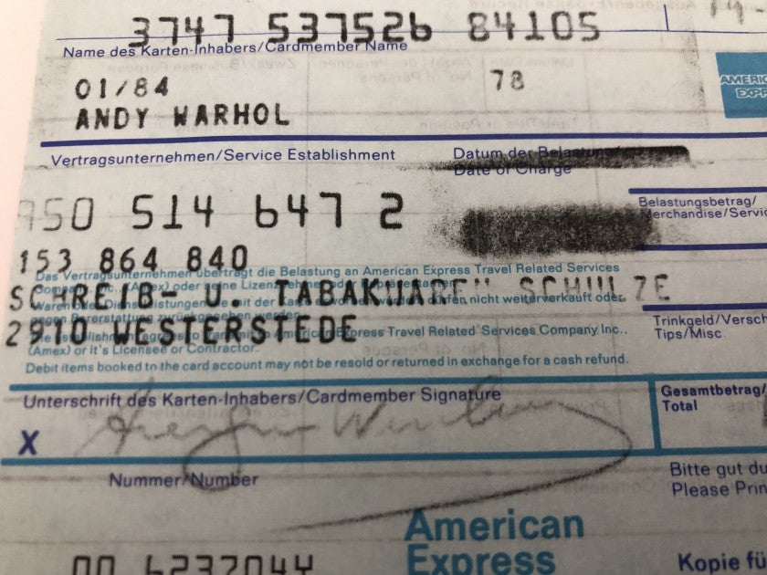 Handwriting expertise certificate for the Andy Warhol signed receipt