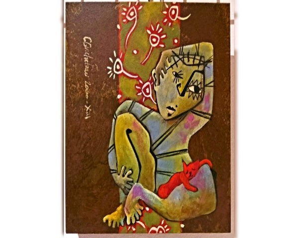 "Alcide Cassé" by Cécile Guicheteau — oil on Corten metal, detail view