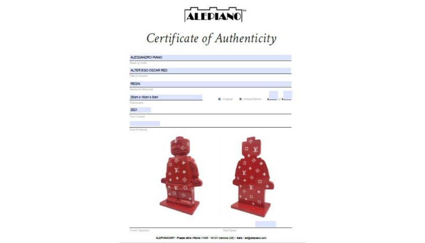 "Alter Ego Oscar Red" - Sculpture by Alessandro Piano, certificate of authenticity