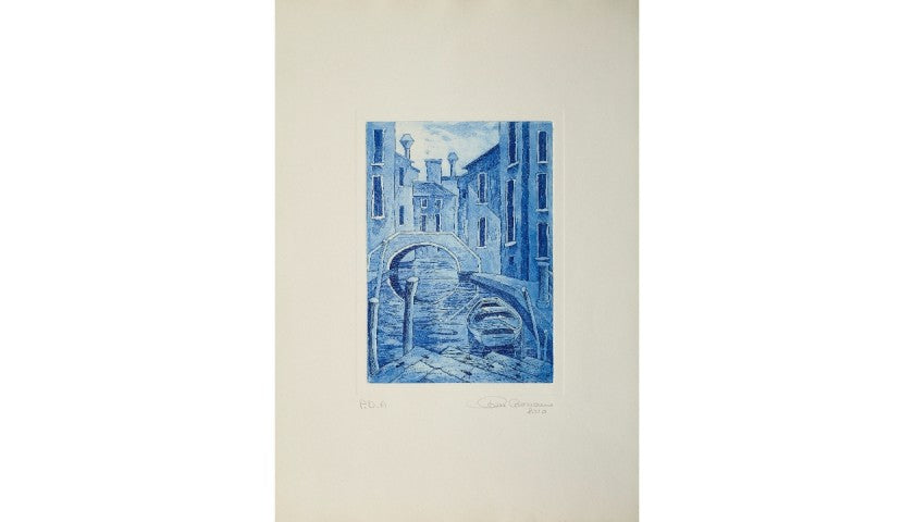 "Canale" by Graziano Pozzi — etching and aquatint, detail view