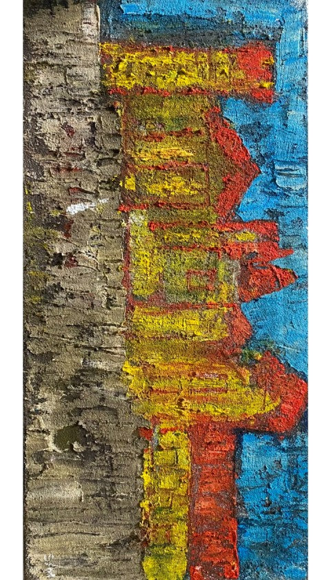 "City Life" by Orsini Mizzan — acrylic on canvas, detail view