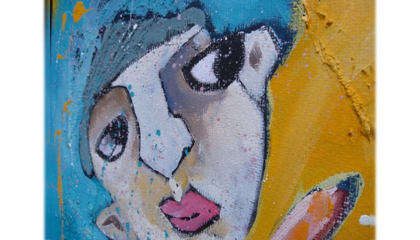 "Freaks" by Cécile Guicheteau — mixed media on cardboard, corner detail