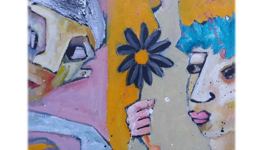 "Freaks" by Cécile Guicheteau — mixed media on cardboard, side angle detail