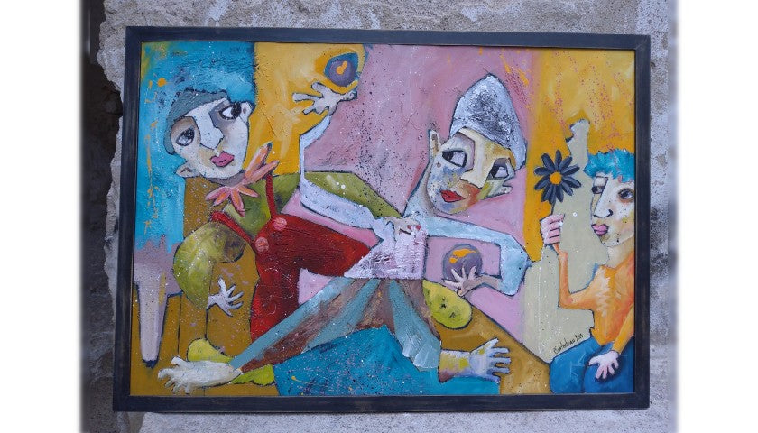 "Freaks" by Cécile Guicheteau — mixed media on cardboard, detail view