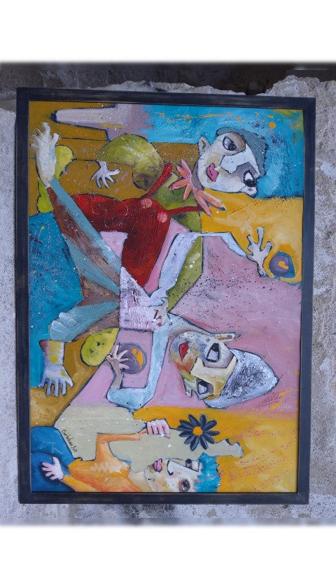 "Freaks" by Cécile Guicheteau — mixed media on cardboard, detail view