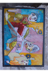 "Freaks" by Cécile Guicheteau — mixed media on cardboard, full view