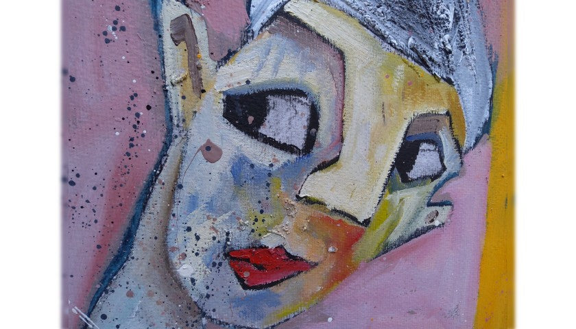 "Freaks" by Cécile Guicheteau — mixed media on cardboard, close-up detail