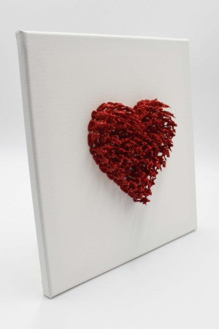 "Heart" by Alessandro Padovan — 3D screw art with painted soldiers, full view