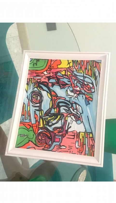 "L'attesa della sposa" by Biagio Occhipinti — vibrant multicolored composition with bold outlines, framed detail