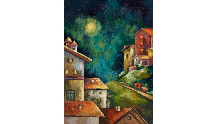 "Notturno" by Marco Denti — oil on hardboard, detail view
