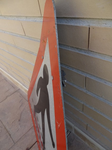 Reverse side of the plastic panel for "Walking", attributed to Banksy