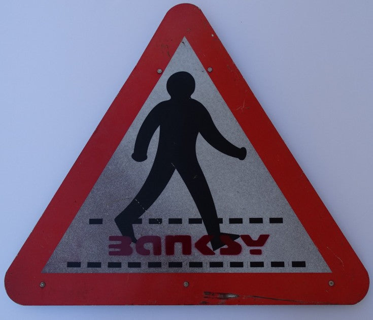 "Walking" attributed to Banksy, full panel view