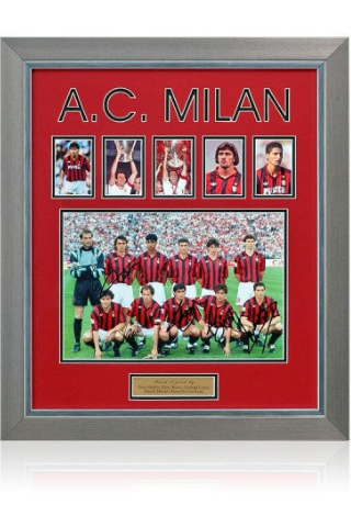 Framed AC Milan team photograph signed by Maldini, Baresi, Lentini, Massaro and Costacurta