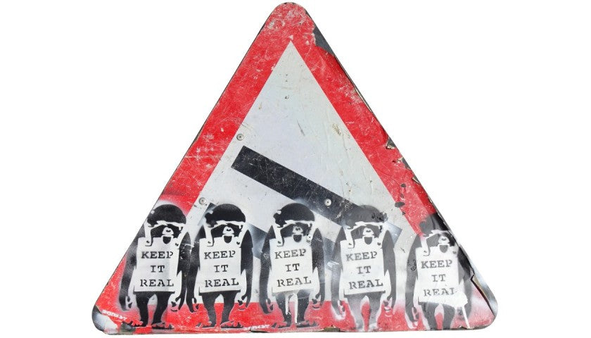 Banksy-attributed "Keep It Real" road sign, full view