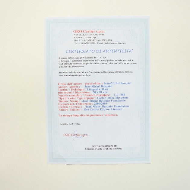 Basquiat signed lithograph — paper detail