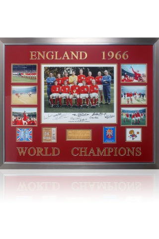 Close-up of the nine signatures on the England 1966 presentation