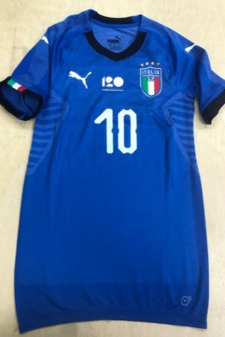 Lorenzo Insigne's Italy match shirt, 2018, front