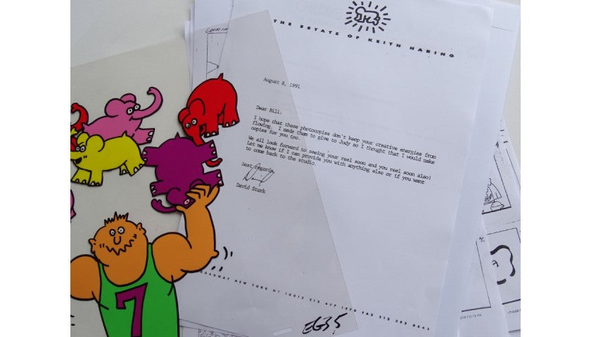 Keith Haring animation cel — Sesame Street storyboard photo card