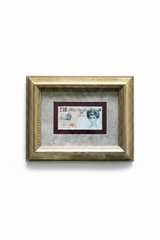 "Di-Faced Tenner" by Banksy, satirical mock banknote artwork, full framed view