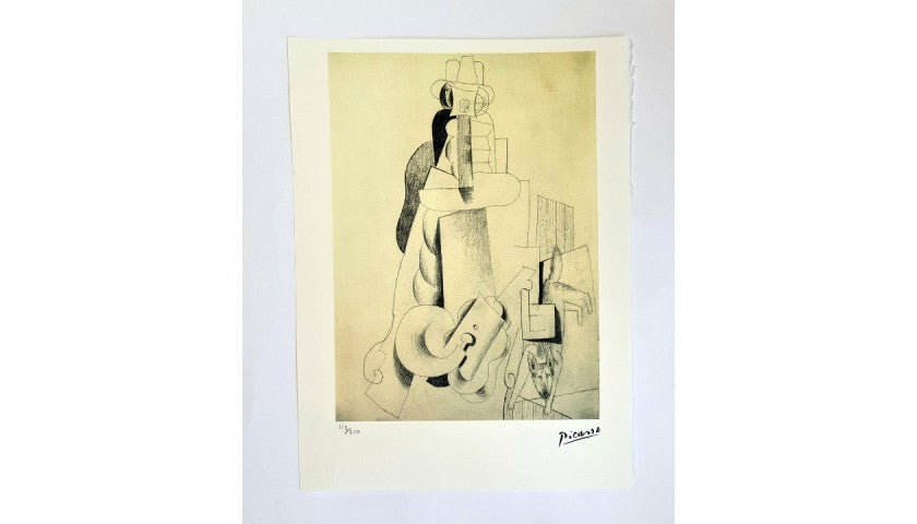 Pablo Picasso offset lithograph with dry stamp, detail of the printed signature bottom right