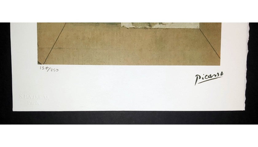 Pablo Picasso offset lithograph with dry stamp, detail of the SPADEM Paris dry stamp