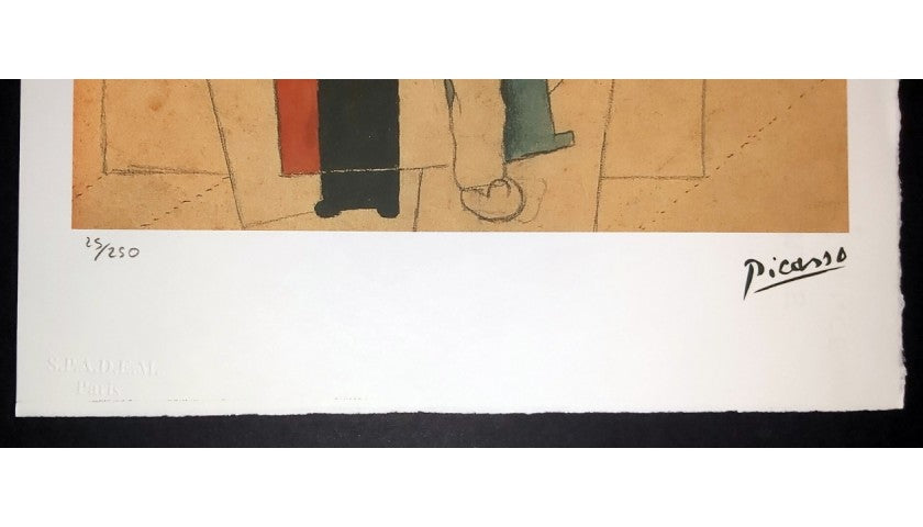 Pablo Picasso offset lithograph with dry stamp, detail of the hand-cut edge