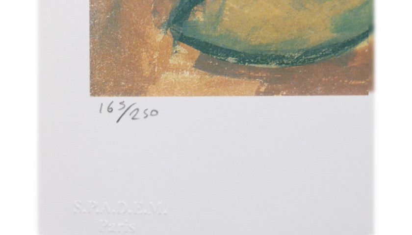 Pablo Picasso offset lithograph with dry stamp, detail of the hand-cut edge
