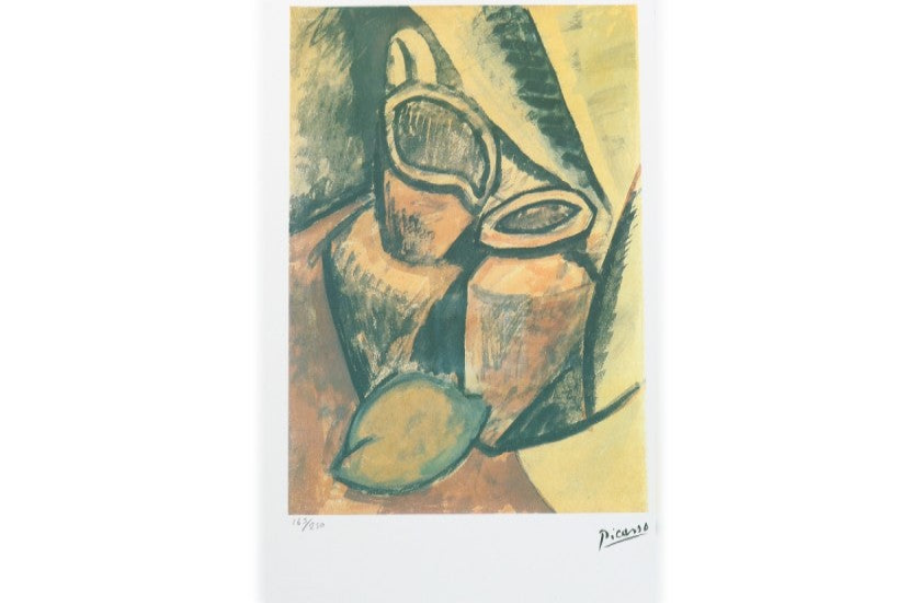 Pablo Picasso offset lithograph with dry stamp, detail of the printed signature bottom right