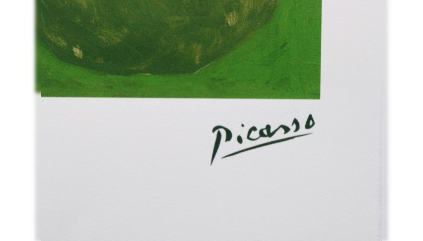 Pablo Picasso offset lithograph with dry stamp, verso with printed caption