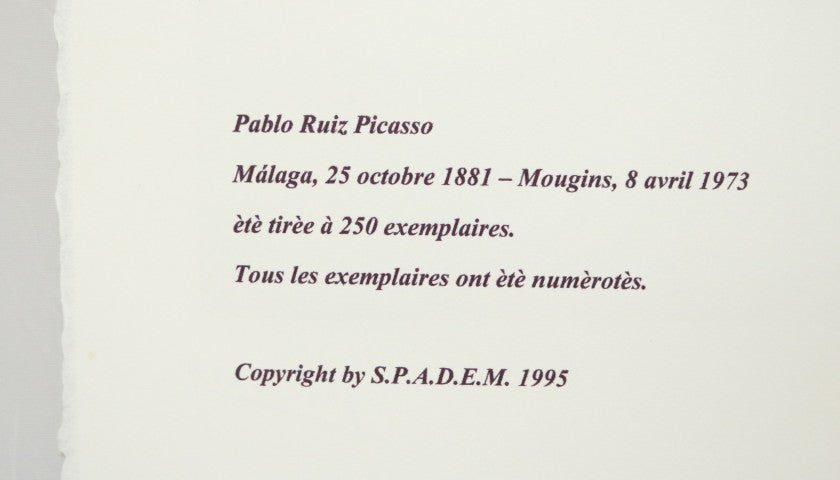 Pablo Picasso signed lithograph, back of the piece detail