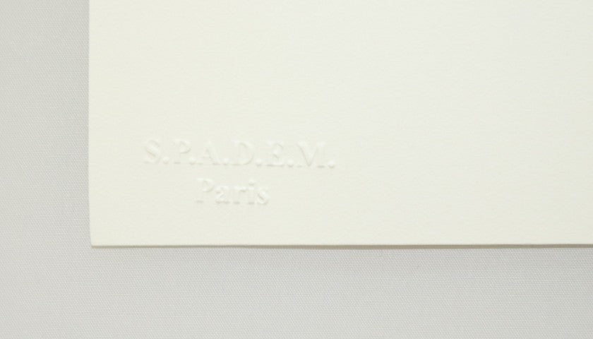 Pablo Picasso signed lithograph, detail of the SPADEM Paris stamp