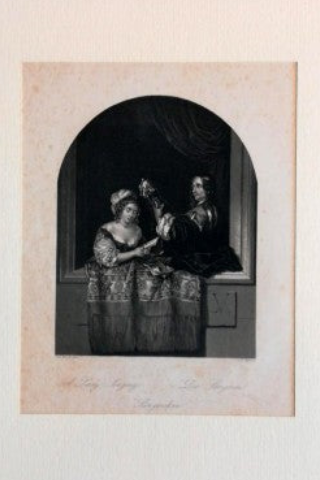 "Pair of Lovers" steel etching from 1850, full view
