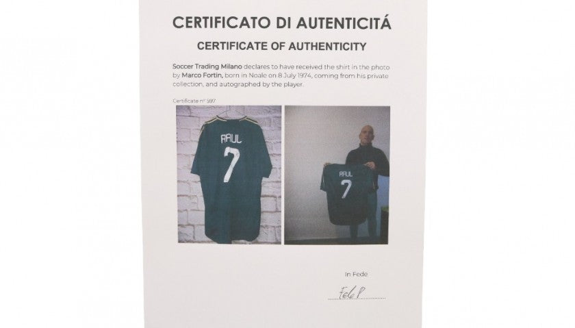 Raul Signed Real Madrid Shirt 2007/08, LaLiga patch detail