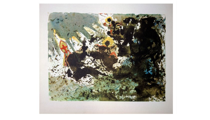 Salvador Dalì Pater Noster lithograph, platinum/silver frame detail